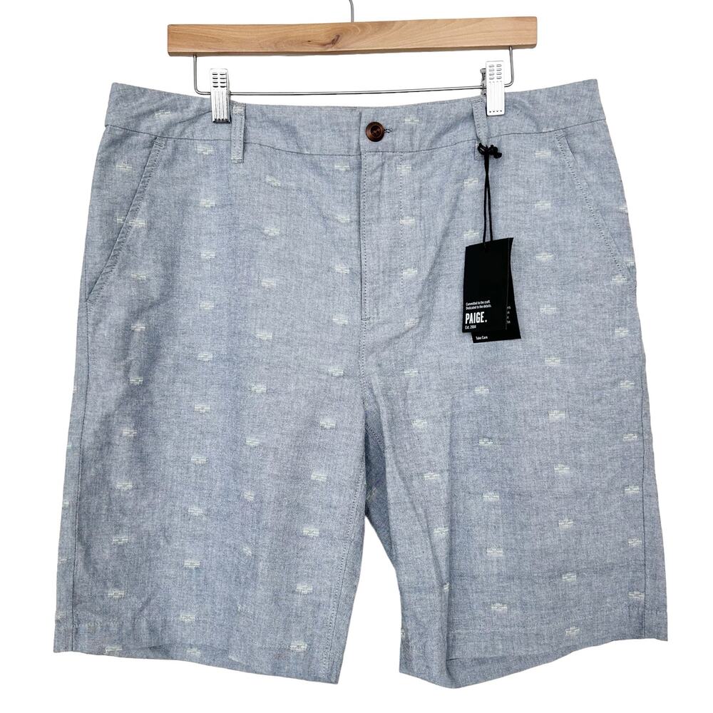 Paige Blue Printed Chambray Flat Front Shorts Sz 36